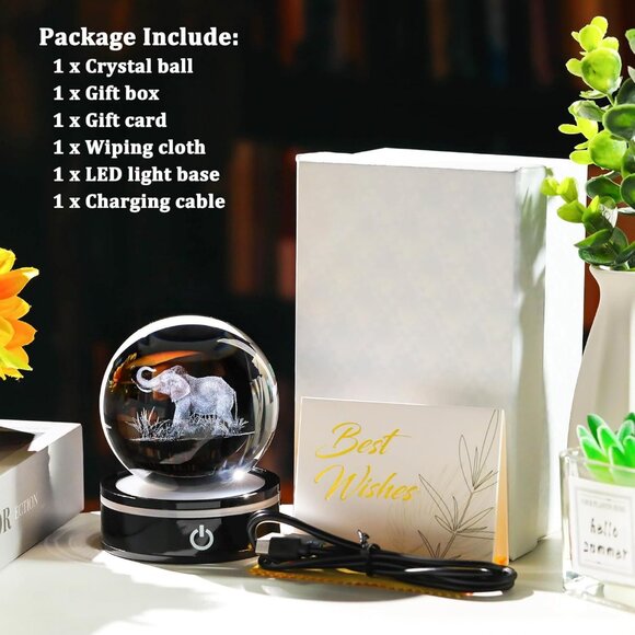 Crystal Elephant 3D Light Sculpture with Blue LED Base and Illuminated Design - Picture 7 of 7